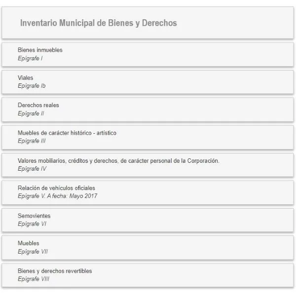 Plataforma web del Portal de Transparencia con el inventario municipal